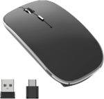 Wireless Mouse Chargeable Portable Silent Wireless Mouse USB and Type-C Dual Mode Wireless Mouse 3 Adjustable DPI for Laptop, Mac, MacBook, Android, PC (Q23S Black) (Black)