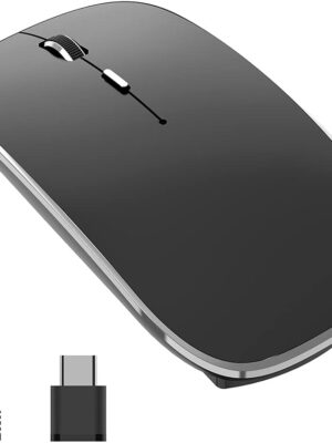 Wireless Mouse Chargeable Portable Silent Wireless Mouse USB and Type-C Dual Mode Wireless Mouse 3 Adjustable DPI for Laptop, Mac, MacBook, Android, PC (Q23S Black) (Black)