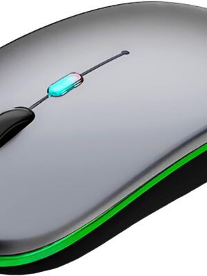 Wireless Bluetooth Mouse,Rechargeable LED Silent Slim Laptop Mouse,Portable(BT5.2 and USB Receiver) Dual Mode Computer Mouse for Laptop,ipad Tablet,Apple Desktop,Mac.(Grey)