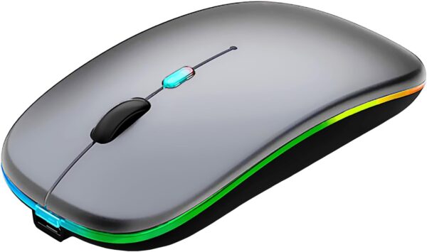 Wireless Bluetooth Mouse,Rechargeable LED Silent Slim Laptop Mouse,Portable(BT5.2 and USB Receiver) Dual Mode Computer Mouse for Laptop,ipad Tablet,Apple Desktop,Mac.(Grey)