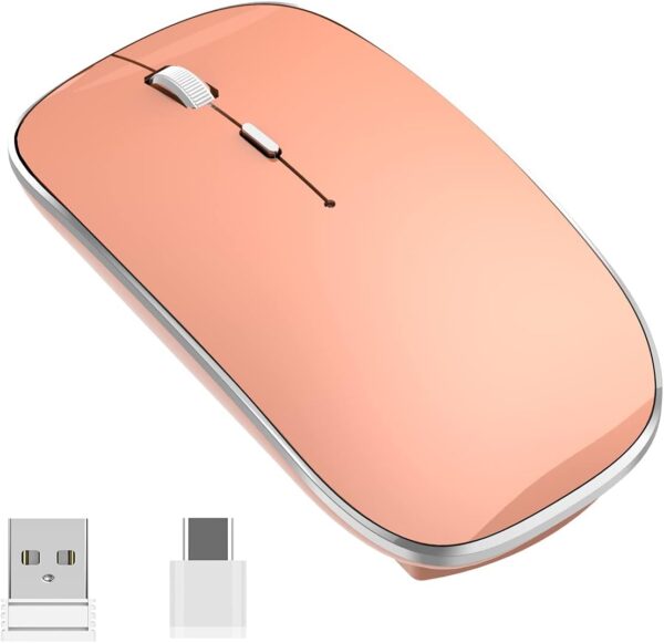 Wireless Mouse Chargeable Portable Silent Wireless Mouse USB and Type-C Dual Mode Wireless Mouse 3 Adjustable DPI for Laptop, Mac, MacBook, Android, PC (Q23S Black) (Orange)