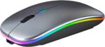 Wireless Bluetooth Mouse,Rechargeable LED Silent Slim Laptop Mouse,Portable(BT5.2 and USB Receiver) Dual Mode Computer Mouse for Laptop,ipad Tablet,Apple Desktop,Mac.(Grey)