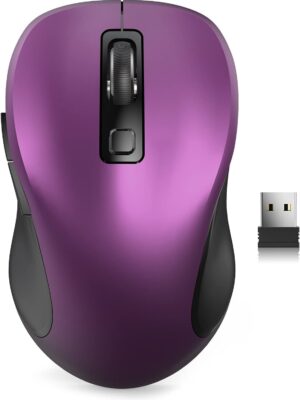 Wireless Mouse for Laptop, 2.4GHz Ergonomic Computer Mouse with Back & Forward Buttons, 3 Levels Tracking Speed, 6 Buttons, Optical USB Cordless Mice for Windows Chromebook MacBook PC (Purple)
