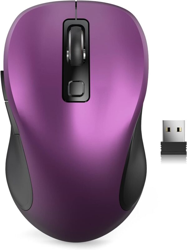 Wireless Mouse for Laptop, 2.4GHz Ergonomic Computer Mouse with Back & Forward Buttons, 3 Levels Tracking Speed, 6 Buttons, Optical USB Cordless Mice for Windows Chromebook MacBook PC (Purple)