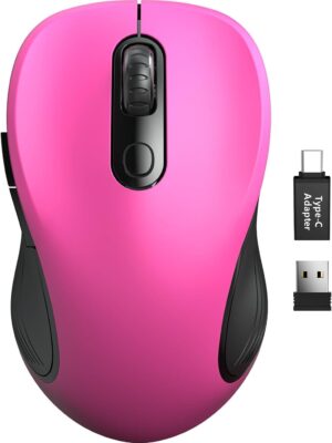 Wireless Mouse for Laptop, 2.4GHz Ergonomic Computer Mouse with Back & Forward Buttons, 3 Levels Tracking Speed, 6 Buttons, Optical USB Cordless Mice for Windows MacBook PC (Fuchsia)