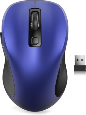 Wireless Mouse for Laptop, 2.4GHz Ergonomic Computer Mouse with Back & Forward Buttons, 3 Levels Tracking Speed, 6 Buttons, Optical USB Cordless Mice for Windows MacBook PC (Deep Blue)