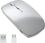 Wireless Mouse Chargeable Portable Silent Wireless Mouse USB and Type-C Dual Mode Wireless Mouse 3 Adjustable DPI for Laptop, Mac, MacBook, Android, PC (Q23S Black) (Grey)