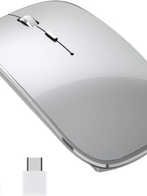 Wireless Mouse Chargeable Portable Silent Wireless Mouse USB and Type-C Dual Mode Wireless Mouse 3 Adjustable DPI for Laptop, Mac, MacBook, Android, PC (Q23S Black) (Grey)
