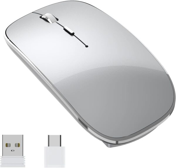 Wireless Mouse Chargeable Portable Silent Wireless Mouse USB and Type-C Dual Mode Wireless Mouse 3 Adjustable DPI for Laptop, Mac, MacBook, Android, PC (Q23S Black) (Grey)