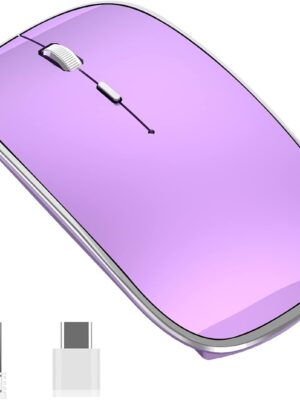 Wireless Mouse Chargeable Portable Silent Wireless Mouse USB and Type-C Dual Mode Wireless Mouse 3 Adjustable DPI for Laptop, Mac, MacBook, Android, PC (Q23S Black) (Purple)