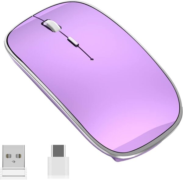 Wireless Mouse Chargeable Portable Silent Wireless Mouse USB and Type-C Dual Mode Wireless Mouse 3 Adjustable DPI for Laptop, Mac, MacBook, Android, PC (Q23S Black) (Purple)