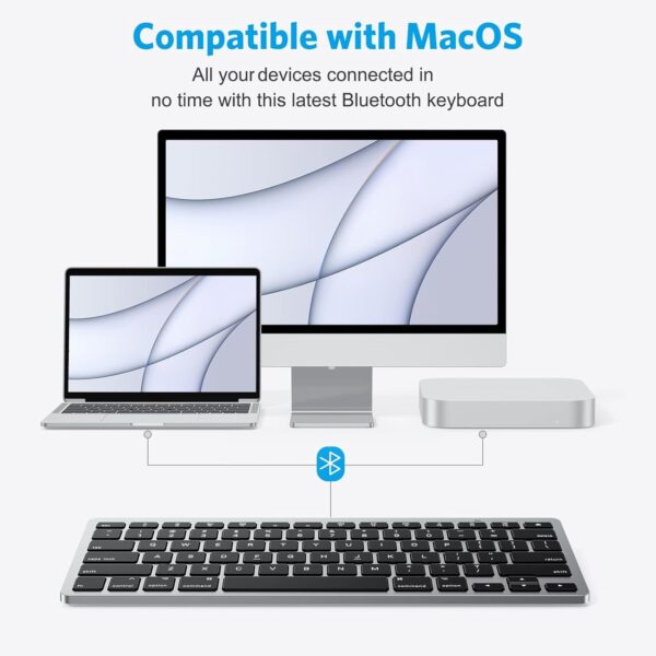Bluetooth Keyboard Compatible with Mac, Compact Wireless Keyboard Compatible with MacBook Pro/Air, iMac, Mac Mini/Pro Laptop and PC, Grey