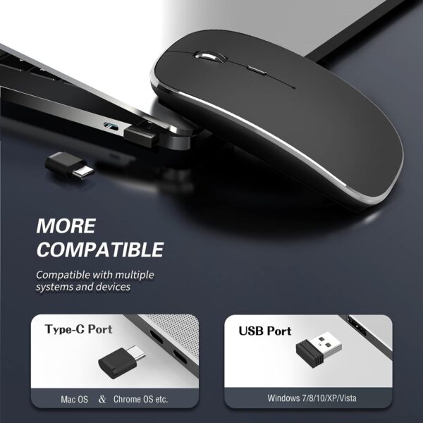 Wireless Mouse Chargeable Portable Silent Wireless Mouse USB and Type-C Dual Mode Wireless Mouse 3 Adjustable DPI for Laptop, Mac, MacBook, Android, PC (Q23S Black) (Black)