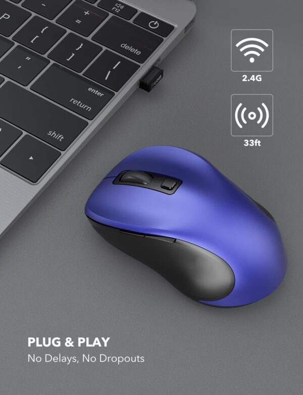 Wireless Mouse for Laptop, 2.4GHz Ergonomic Computer Mouse with Back & Forward Buttons, 3 Levels Tracking Speed, 6 Buttons, Optical USB Cordless Mice for Windows MacBook PC (Deep Blue)