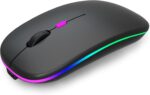 Wireless Bluetooth Mouse Rechargeable Laptop Mice with LED Use Portable(BT5.2 and USB 2.4G) Dual Mode Connection Silent Slim Computer Mouse for Laptop/iPad Tablet/Apple MacBook/PC (Black)