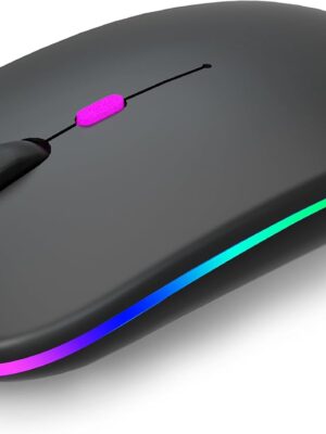Wireless Bluetooth Mouse Rechargeable Laptop Mice with LED Use Portable(BT5.2 and USB 2.4G) Dual Mode Connection Silent Slim Computer Mouse for Laptop/iPad Tablet/Apple MacBook/PC (Black)