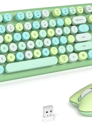 Wireless Keyboard and Mouse Combo Pale Green - Colorful 104 Key 2.4G Round Keycap Typewriter Keyboards, USB Dongle Plug and Play, for Laptop, Windows, PC, Computer, Desktop