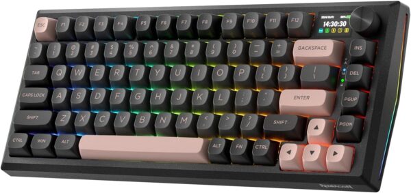 Wireless CNC  Gaming Keyboard w/ Screen & Knob, 81 Keys Mechanical Keyboard, Smart 1.14’’  Info Display, 5-Layer Noise Dampening, Custom Linear Switch, Dawn Sakura Color