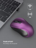 Wireless Mouse for Laptop, 2.4GHz Ergonomic Computer Mouse with Back & Forward Buttons, 3 Levels Tracking Speed, 6 Buttons, Optical USB Cordless Mice for Windows Chromebook MacBook PC (Purple)