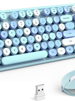 Wireless Keyboard and Mouse Combo, Blue Colorful 2.4G Typewriter Full-Size Cute Keyboards - USB Receiver Plug and Play, for Computer, PC, Laptop, Desktop, Windows