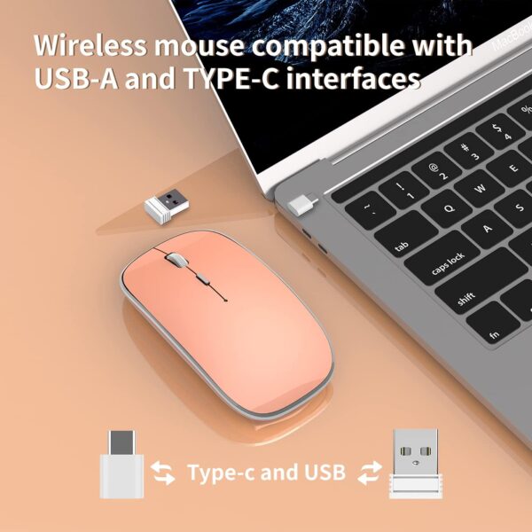 Wireless Mouse Chargeable Portable Silent Wireless Mouse USB and Type-C Dual Mode Wireless Mouse 3 Adjustable DPI for Laptop, Mac, MacBook, Android, PC (Q23S Black) (Orange)