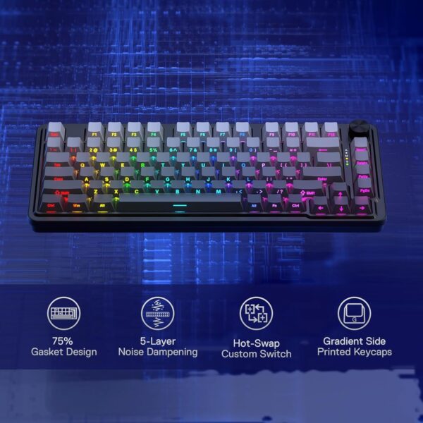 Wireless Gaming Keyboard, 3-Modes 81 Keys PBT Compact Mechanical Keyboard w/Hot-Swap Socket, Dedicated Knob Control & 5-Layer Noise Dampening, Custom Linear Switch