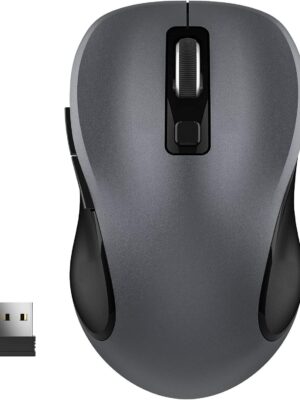 Wireless Mouse for Laptop, Ergonomic Computer Mouse with USB Receiver and Type-C Adapter, 3 Adjustable Levels, 6 Button Cordless Wireless Mice (Grey)