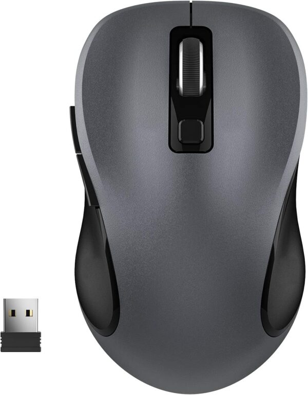 Wireless Mouse for Laptop, Ergonomic Computer Mouse with USB Receiver and Type-C Adapter, 3 Adjustable Levels, 6 Button Cordless Wireless Mice (Grey)