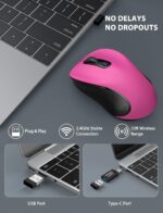 Wireless Mouse for Laptop, 2.4GHz Ergonomic Computer Mouse with Back & Forward Buttons, 3 Levels Tracking Speed, 6 Buttons, Optical USB Cordless Mice for Windows MacBook PC (Fuchsia)
