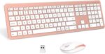 Wireless Keyboard and Mouse Combo - Full Size Slim Thin Wireless Keyboard Mouse with Numeric Keypad 2.4G Stable Connection Adjustable DPI - Rose Gold & White