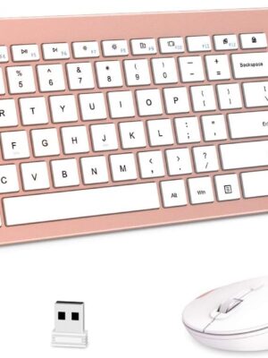 Wireless Keyboard and Mouse Combo - Full Size Slim Thin Wireless Keyboard Mouse with Numeric Keypad 2.4G Stable Connection Adjustable DPI - Rose Gold & White