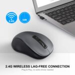 Wireless Mouse for Laptop, Ergonomic Computer Mouse with USB Receiver and Type-C Adapter, 3 Adjustable Levels, 6 Button Cordless Wireless Mice (Grey)