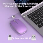 Wireless Mouse Chargeable Portable Silent Wireless Mouse USB and Type-C Dual Mode Wireless Mouse 3 Adjustable DPI for Laptop, Mac, MacBook, Android, PC (Q23S Black) (Purple)