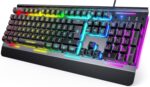 Gaming Keyboard, 105 Keys, All-Metal Panel, 15-Zone RGB Illumination, Silent Keyboard with Wrist Rest, 25 Anti-ghosting Keys, IP32 Water Resistance, USB Wired Keyboard for PC, Mac, Laptop