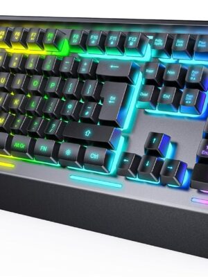 Gaming Keyboard, 105 Keys, All-Metal Panel, 15-Zone RGB Illumination, Silent Keyboard with Wrist Rest, 25 Anti-ghosting Keys, IP32 Water Resistance, USB Wired Keyboard for PC, Mac, Laptop