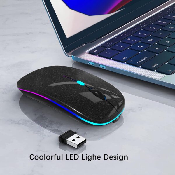 Wireless Mouse Bluetooth Mouse Rechargeable LED Silent Slim Mouse Bluetooth 5.2 or 2.4G Portable USB Receiver Dual Mode Computer Mouse for Laptop/Computer/iPad/Tablet/MacBook (Pearl Black)