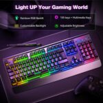 Gaming Keyboard, 105 Keys, All-Metal Panel, 15-Zone RGB Illumination, Silent Keyboard with Wrist Rest, 25 Anti-ghosting Keys, IP32 Water Resistance, USB Wired Keyboard for PC, Mac, Laptop