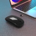 Wireless Bluetooth Mouse Rechargeable Laptop Mice Use Portable(Bluetooth5.2 and USB 2.4G) Dual Mode Connection Silent Slim Computer Mouse for Laptop/iPad Tablet/Apple MacBook/PC(Bright Black)